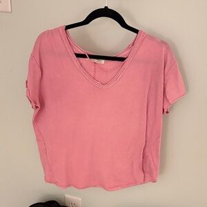 Free People Pink Short Sleeve V-Neck Top